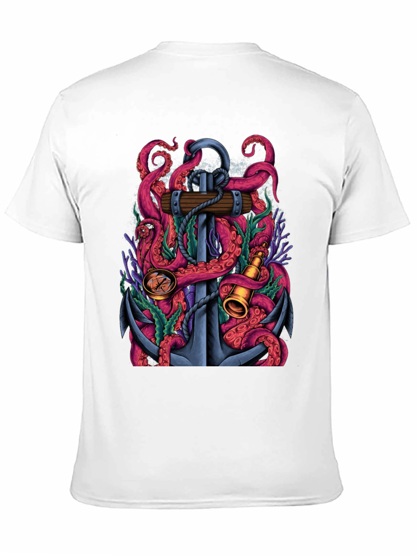 Nautical Octopus Anchor Graphic Tee - Black