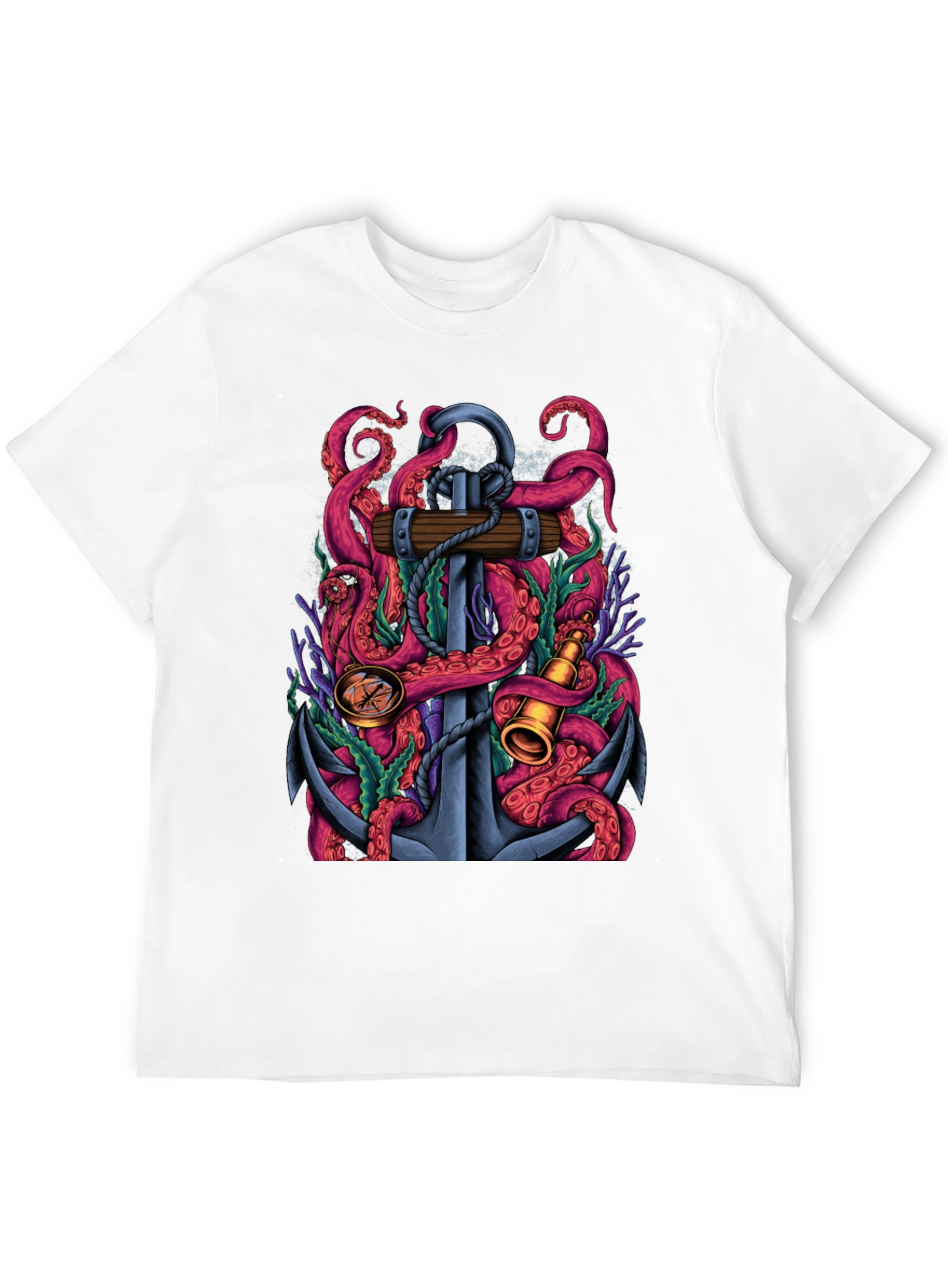 Nautical Octopus Anchor Graphic Tee - Black