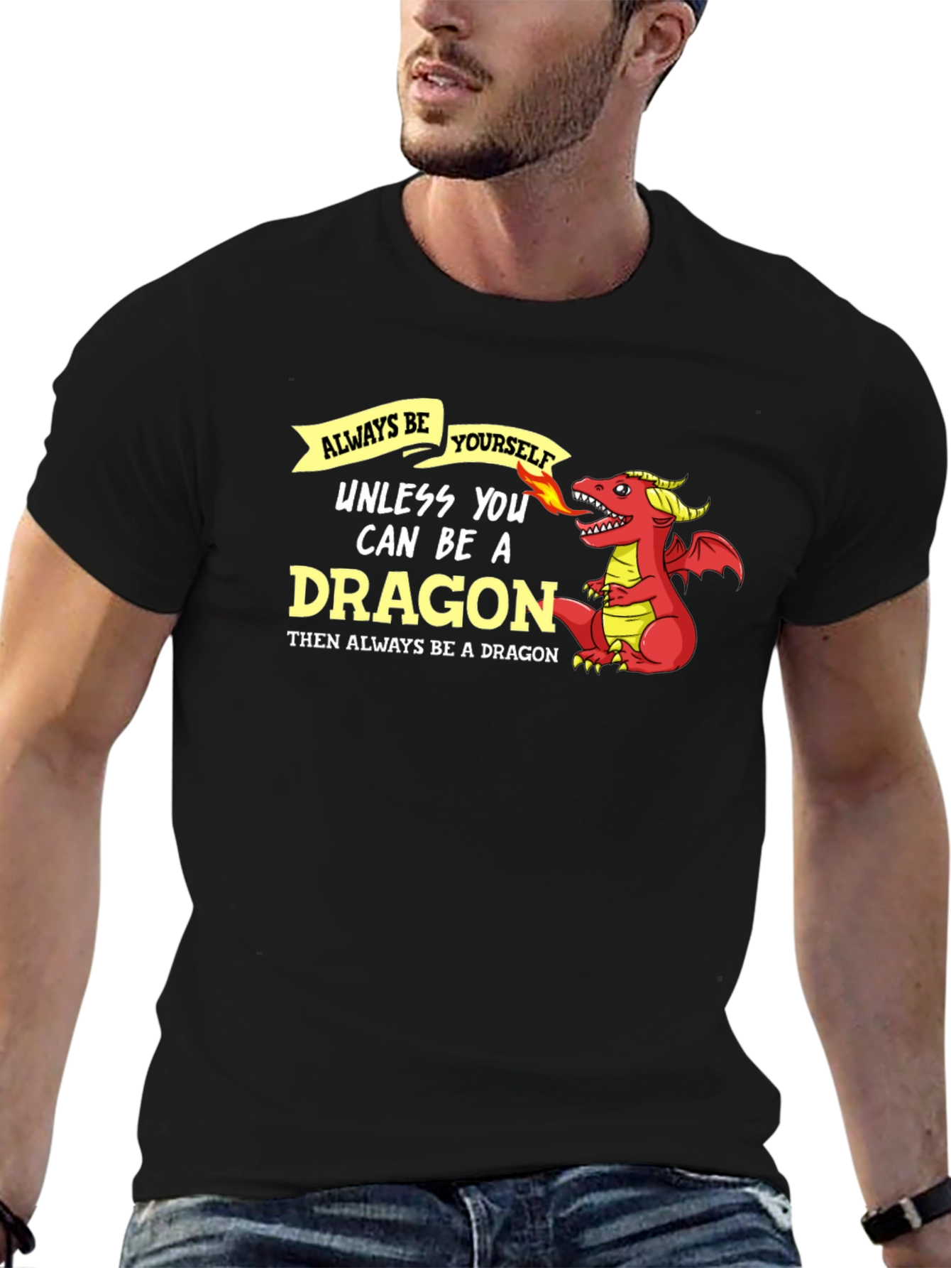 Always Be Yourself Dragon Graphic Tee - Black