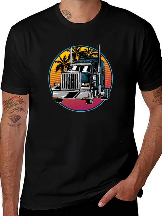 Trucker T-Shirt: Retro Palm Tree Design