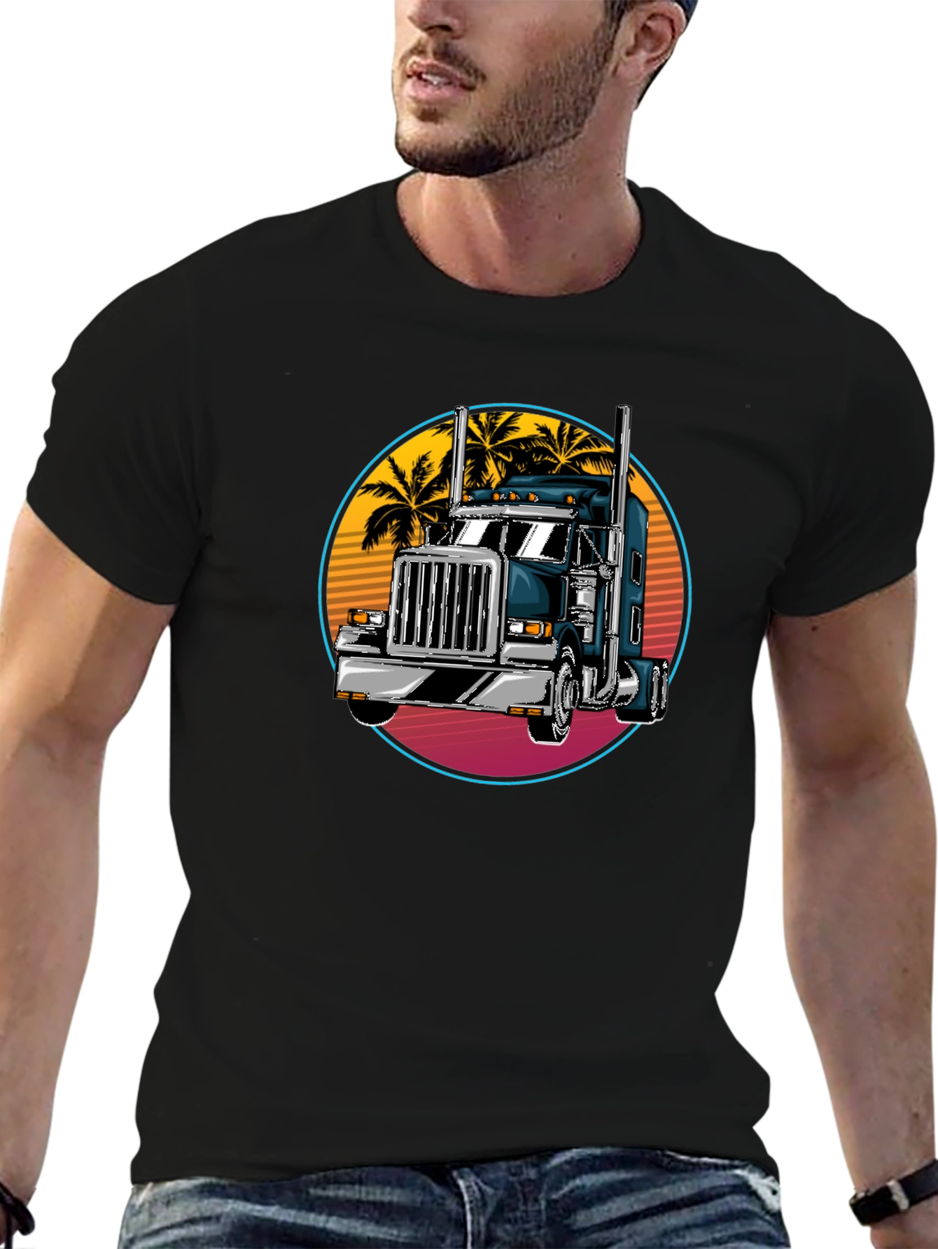 Trucker T-Shirt: Retro Palm Tree Design