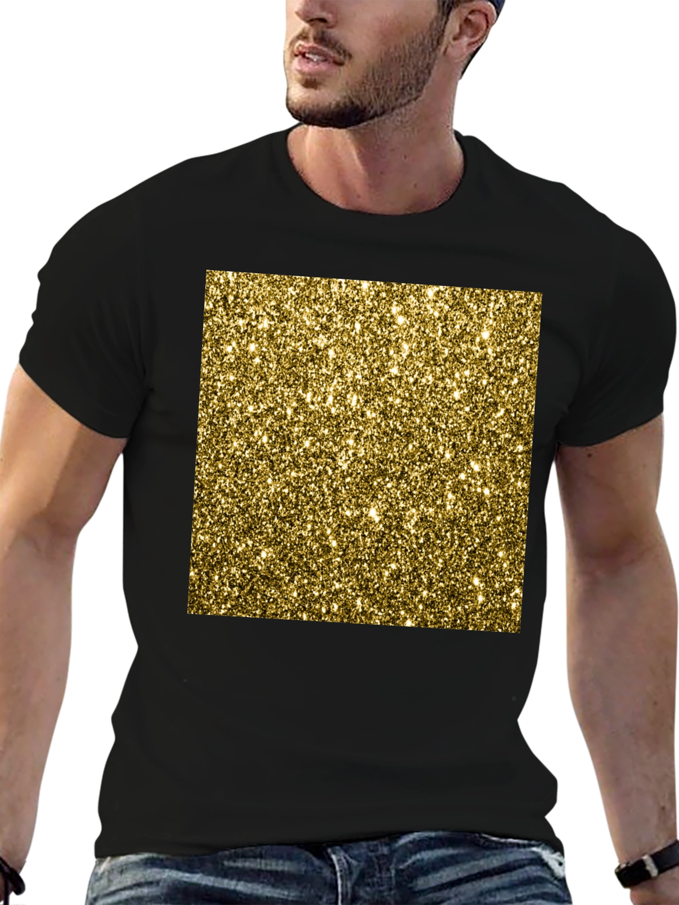 Sparkling Gold Glitter Graphic Tee - Black