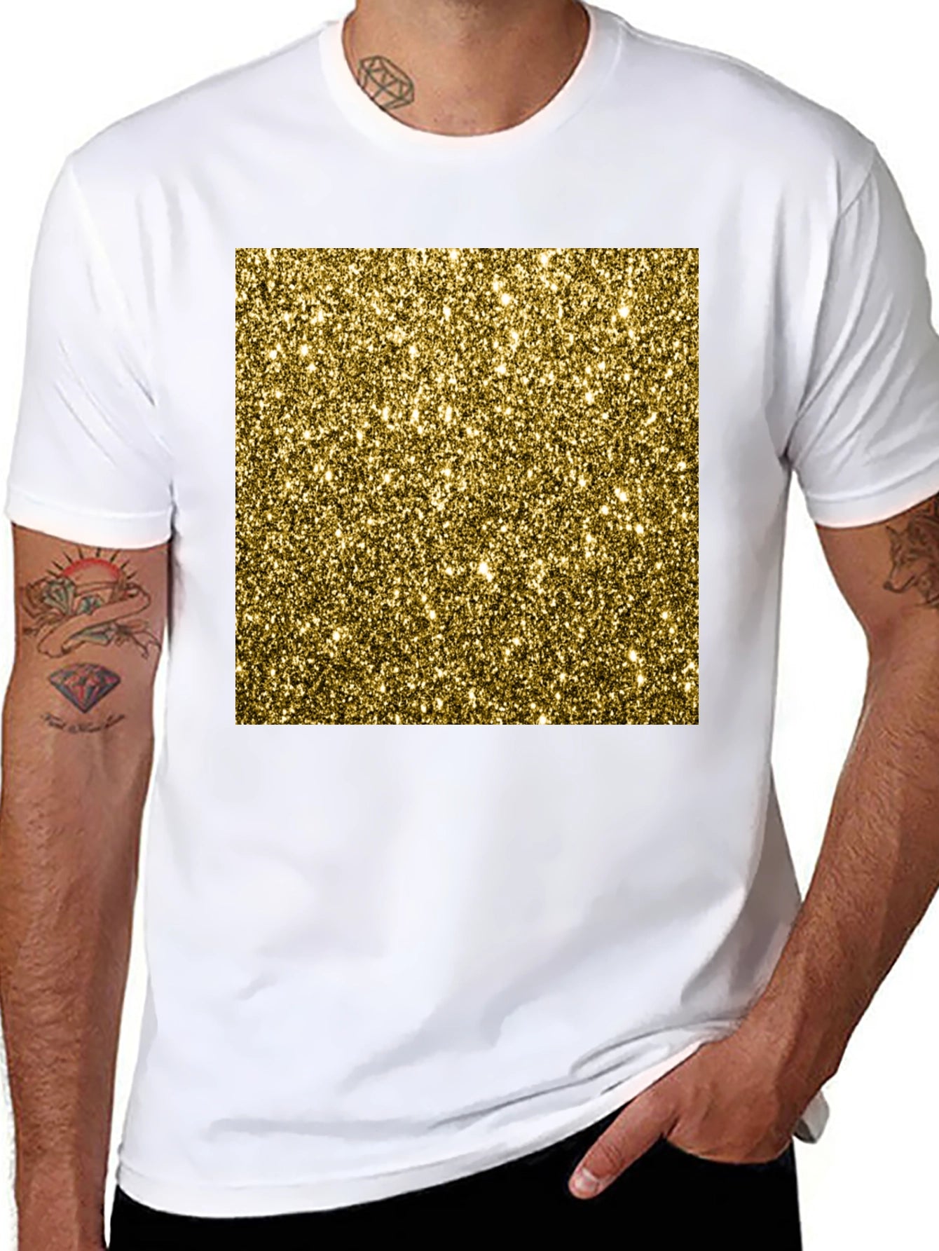 Sparkling Gold Glitter Graphic Tee - Black