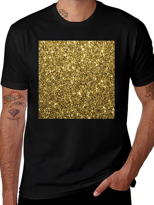 Sparkling Gold Glitter Graphic Tee - Black