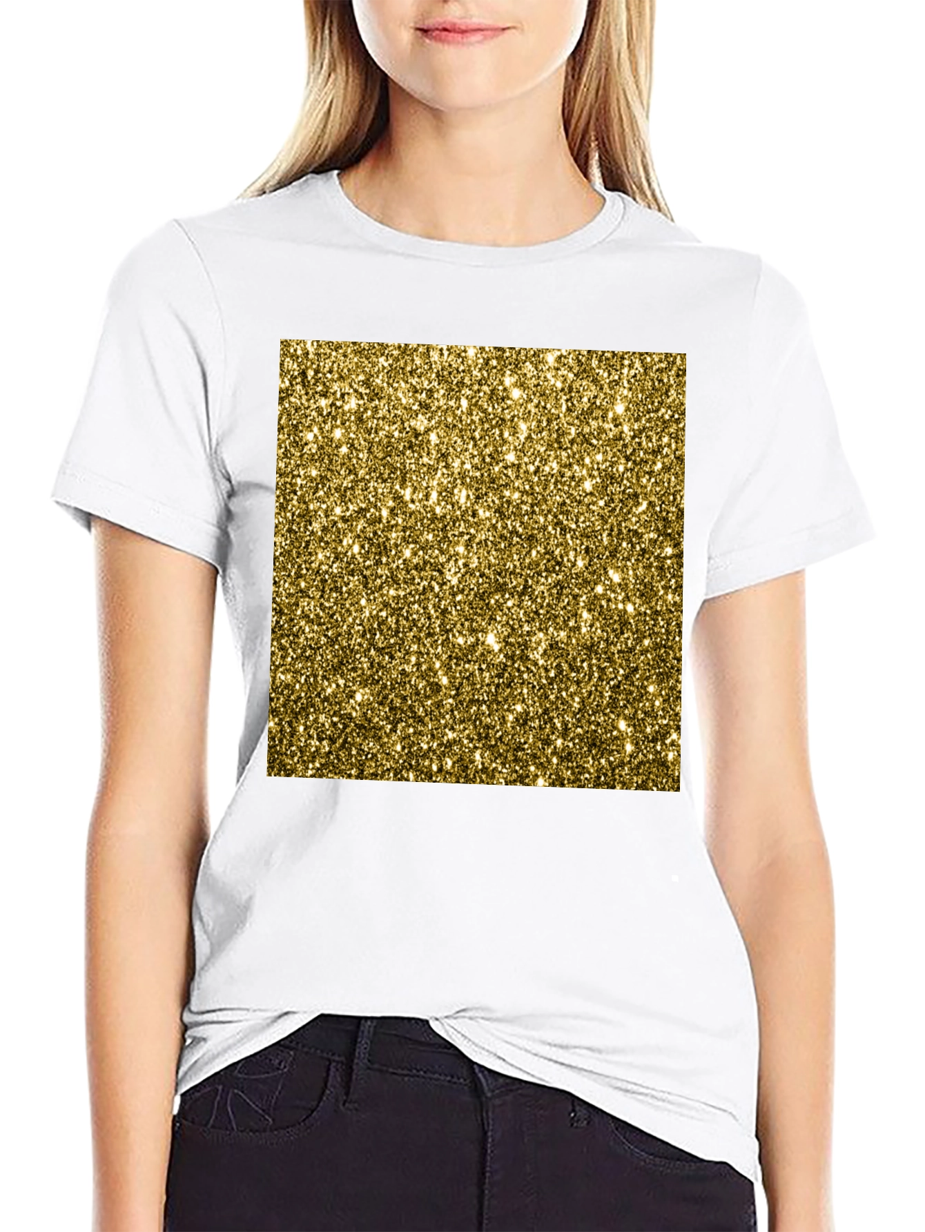 Sparkling Gold Glitter Graphic Tee - Black