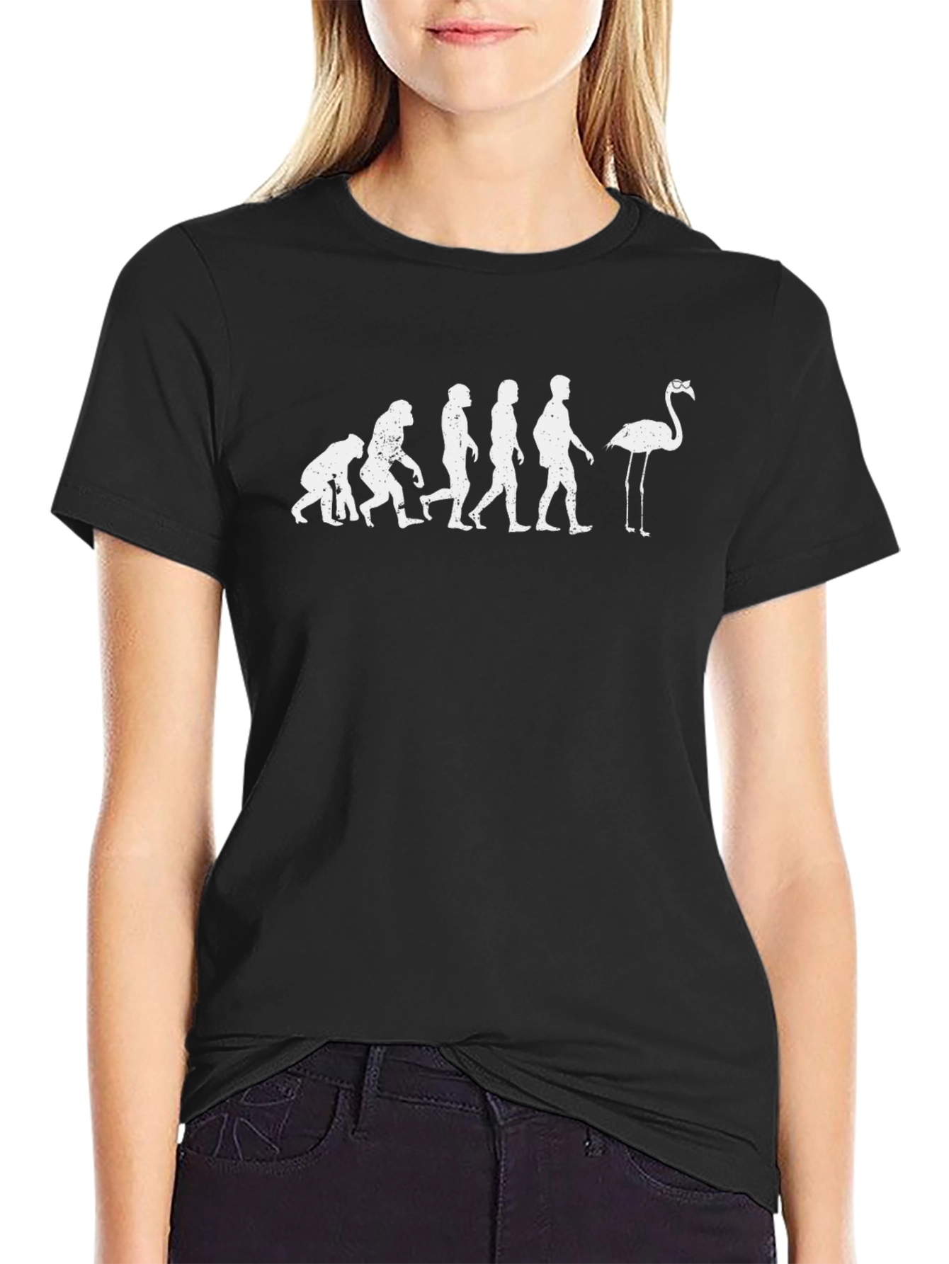 Evolution of Man to Flamingo Black T-Shirt